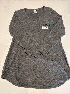 PINK Victoria's Secret Grey Sleepwear Top Christmas Sorta Naughty Size Large
